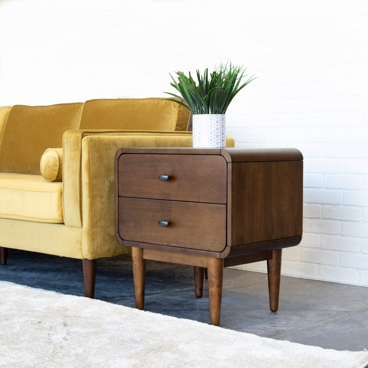 Alexa Night Stand with Solid Wood Construction - Brown