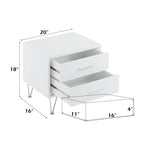 White Accent Table with Storage Drawers and Chrome Legs