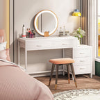 Computer Desk with Reversible 5 Drawer Storage - White or Light Brown