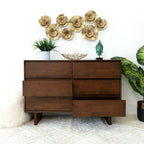 Brown Mid-Century Dresser with 6 Drawers - Solid Wood