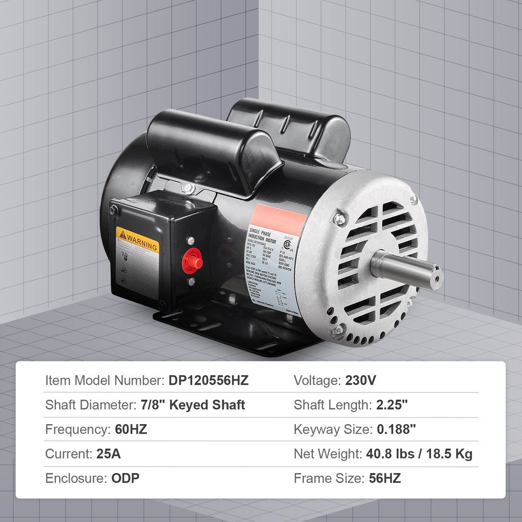 5HP Air Compressor Electric Motor with Dual Rotation - Steel