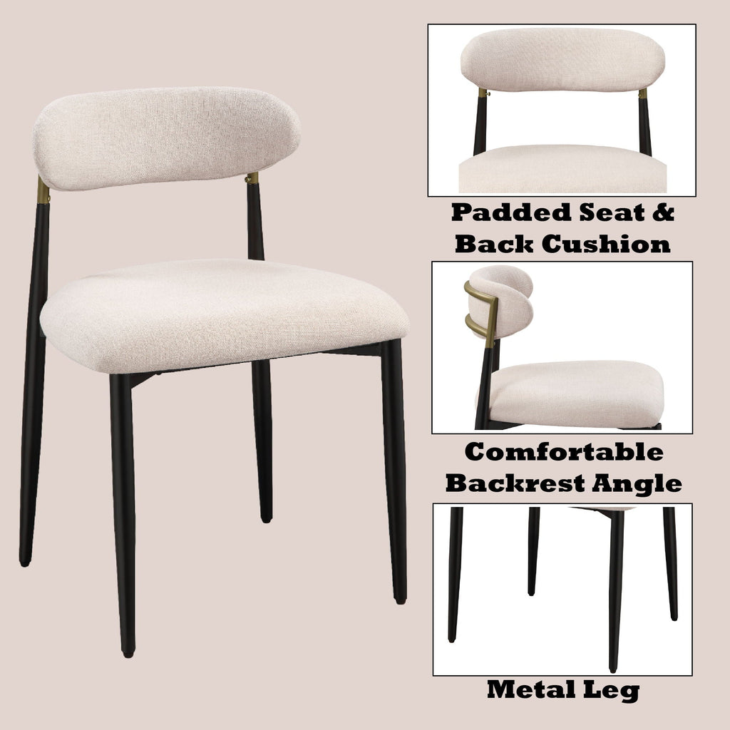 Side Chair Set with Metal Frame and Padded Armrests - Black or Beige