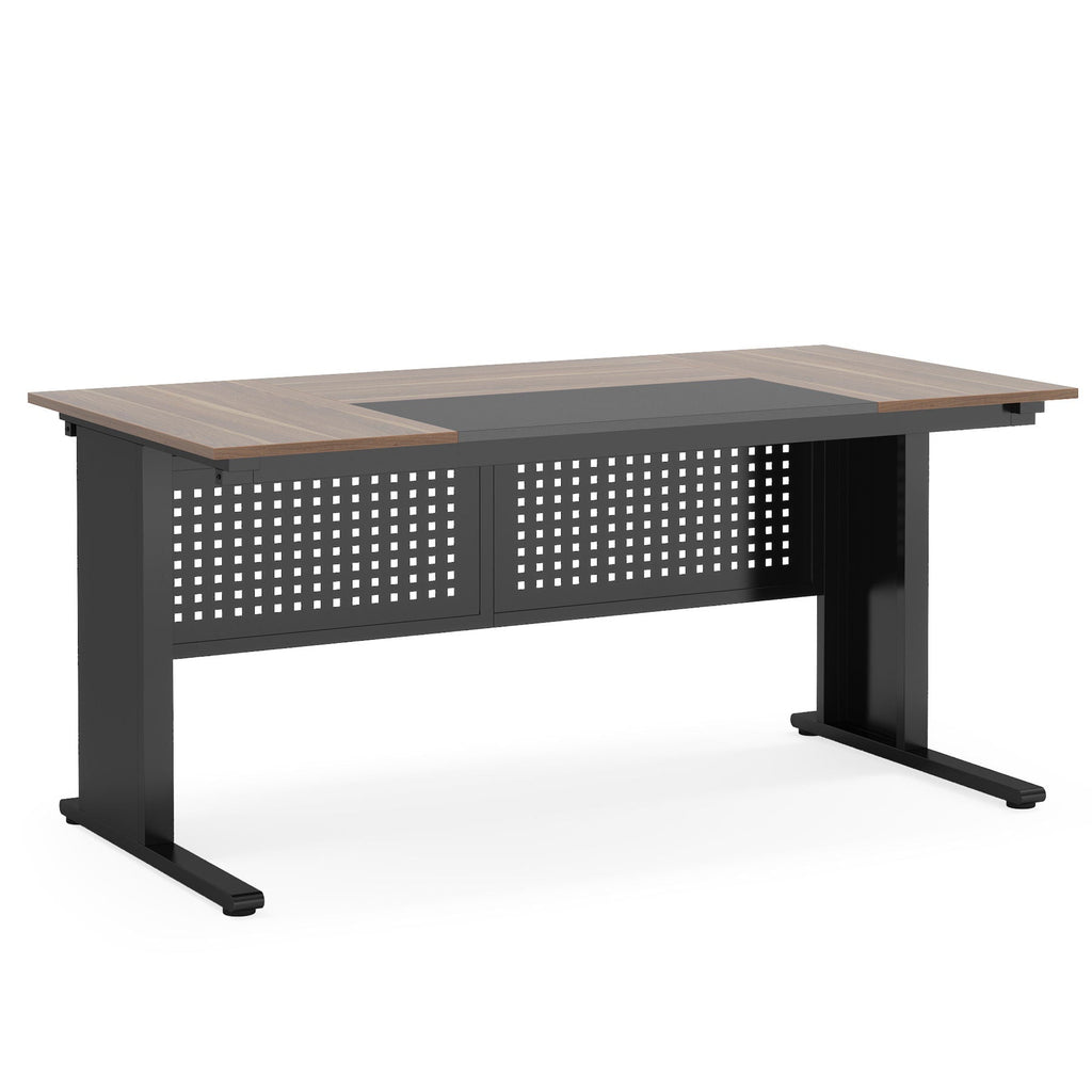 L-Shaped Executive Desk with File Cabinet and Storage Drawers - Light Brown or Dark Gray