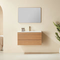 36" Wall Mounted Floating Single Vanity Cabinet with Ceramic Top - White