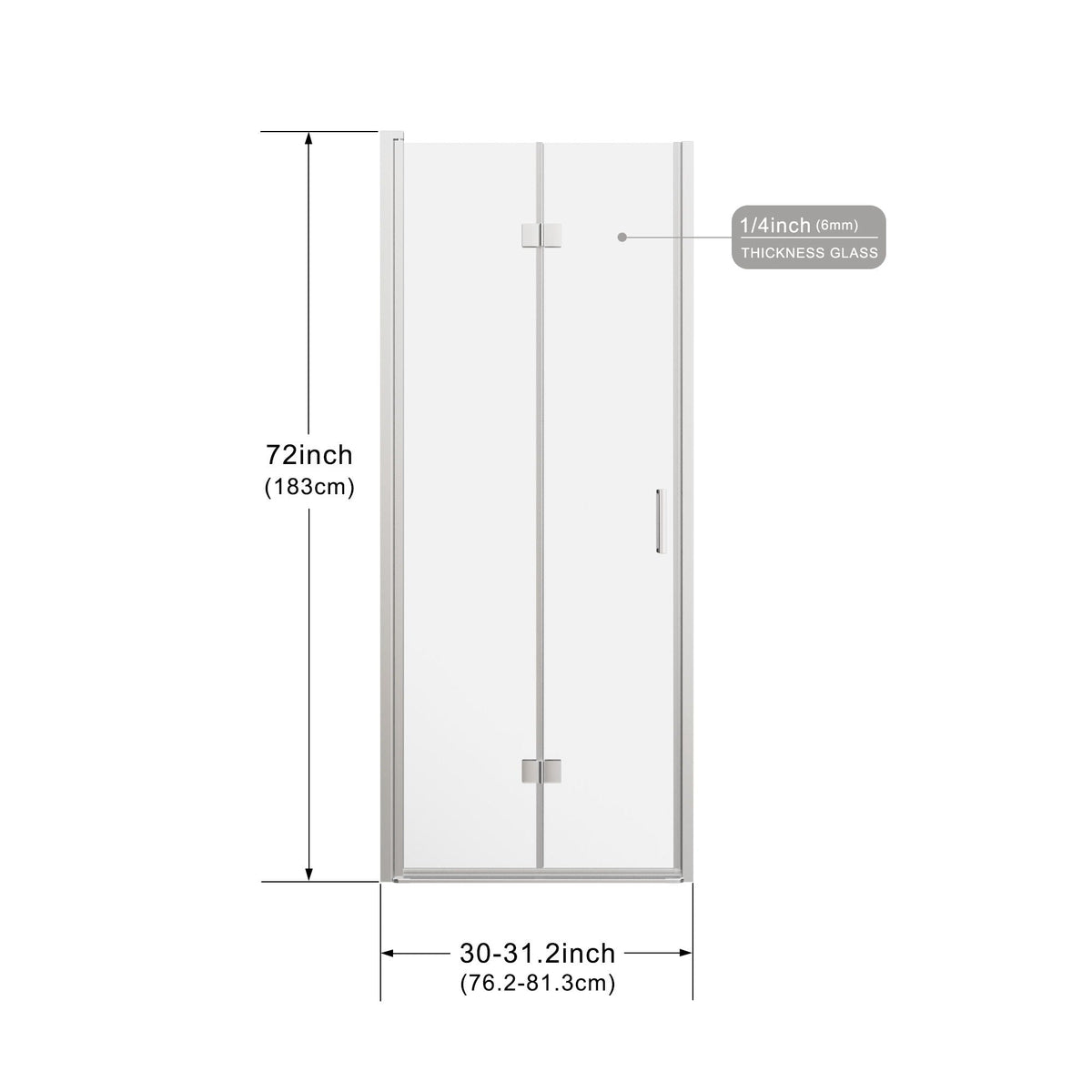 Frameless Bi Fold Shower Doors with Tempered Glass - Chrome