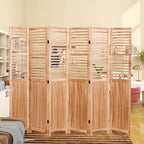 Light Brown Panel Folding Room Divider with Metal Hinges - Solid Wood