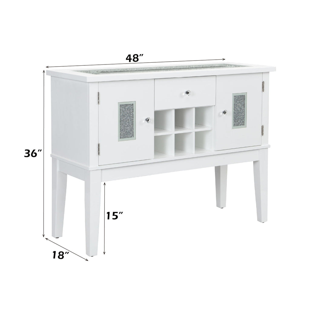 White Wine Cabinet Server with Storage and Wine Rack - Elizaveta