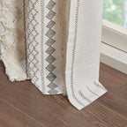 Cotton Printed Curtain Panel with Chenille Stripe - Ivory