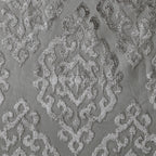 Charcoal Knitted Jacquard Damask Blackout Curtain Panel with Silver Grommets