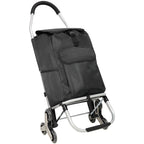 Foldable Shopping Stair Trolley with Triangular Wheels and Removable Waterproof Bag - Black