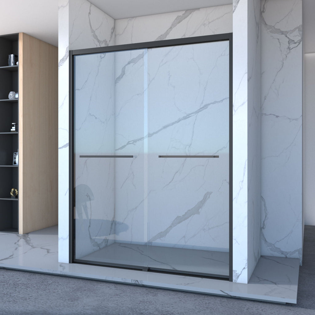 Double Sliding Shower Door with Tempered Glass - Matte Black