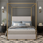 Luxury Canopy Bed with Upholstered Headboard - King, Beige
