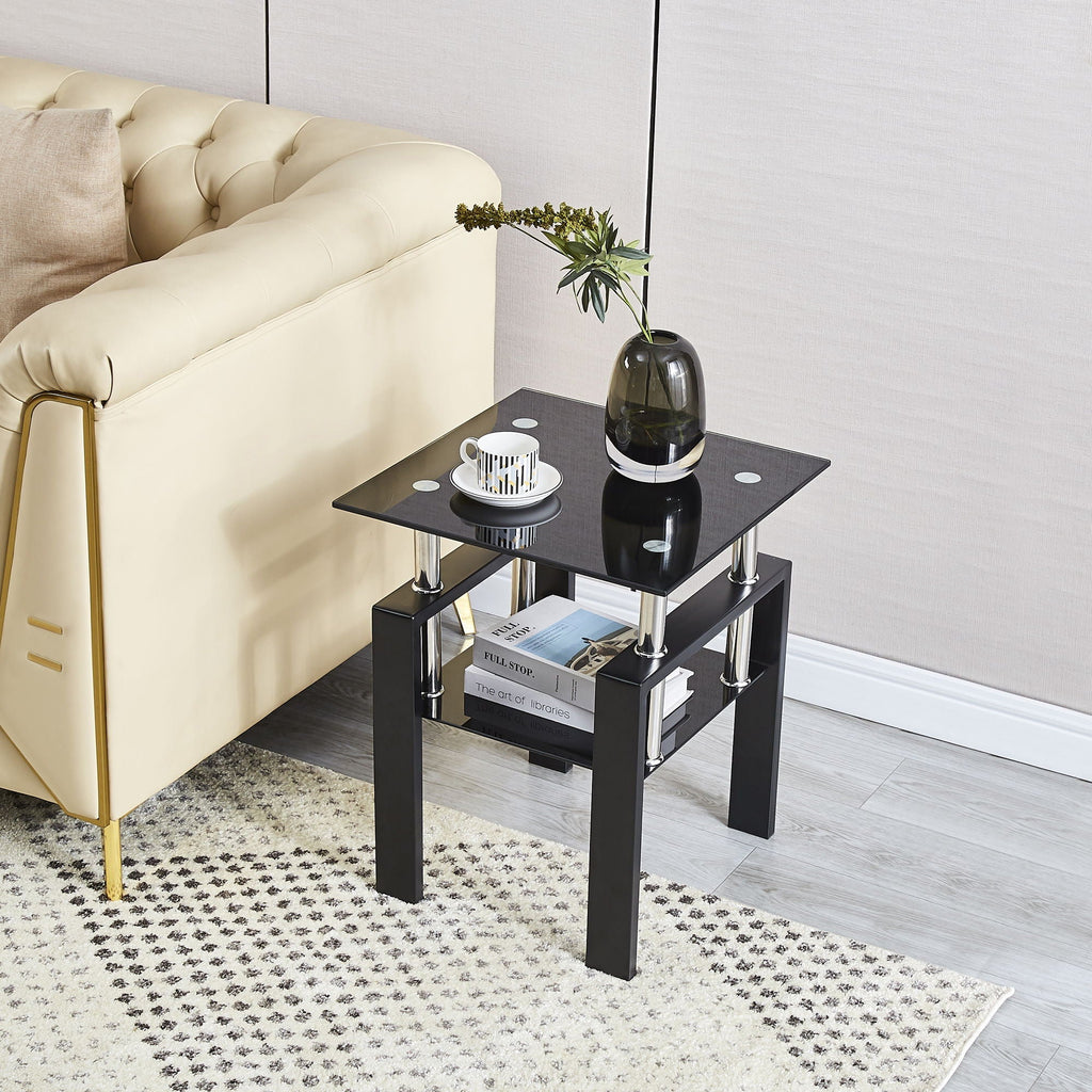 Tempered Glass Coffee Table with Storage - Black or White