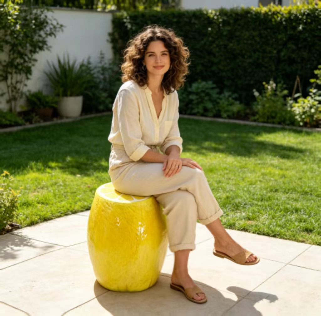 Yellow Lemon Fruit Stool with Playful Resin Design - Yellow