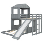 Loft Bunk Bed With Playhouse, Slide, and Guardrails - Twin Over Full