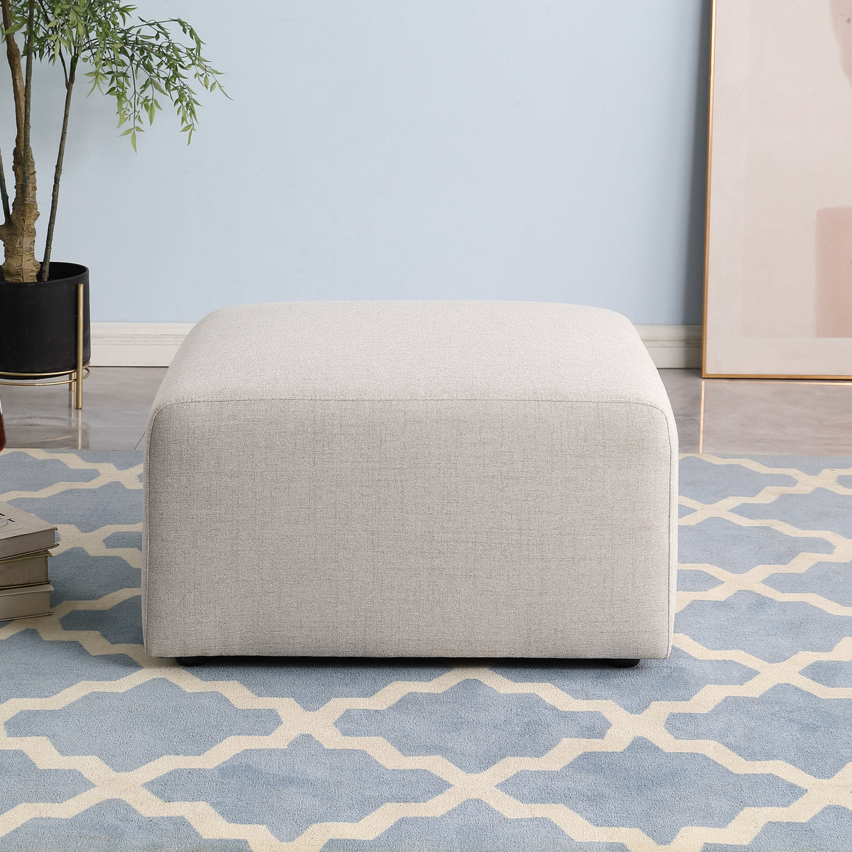 Beige Sofa Ottoman with Plush Corduroy - No Assembly Required
