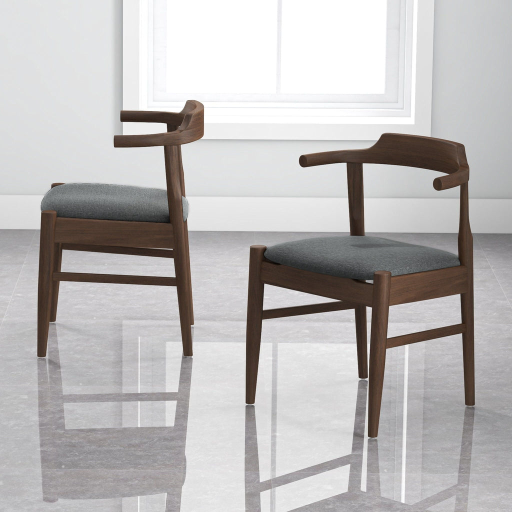 Mid-Century Modern Dining Chair Set of 2 with Solid Wood Frame - Dark Gray or Black