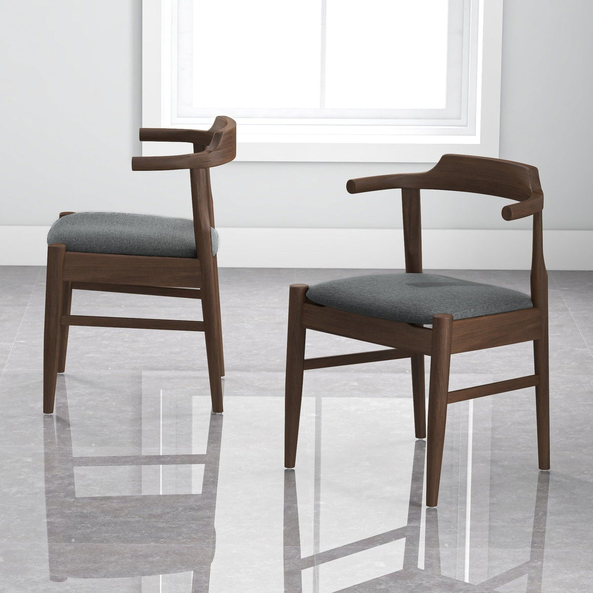 Mid-Century Modern Dining Chair Set of 2 with Solid Wood Frame - Dark Gray or Black