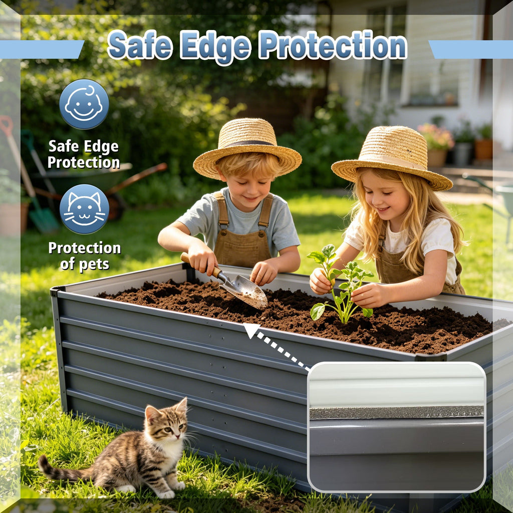 Large Galvanized Steel Garden Bed with Open-Bottom Drainage - Dark Gray