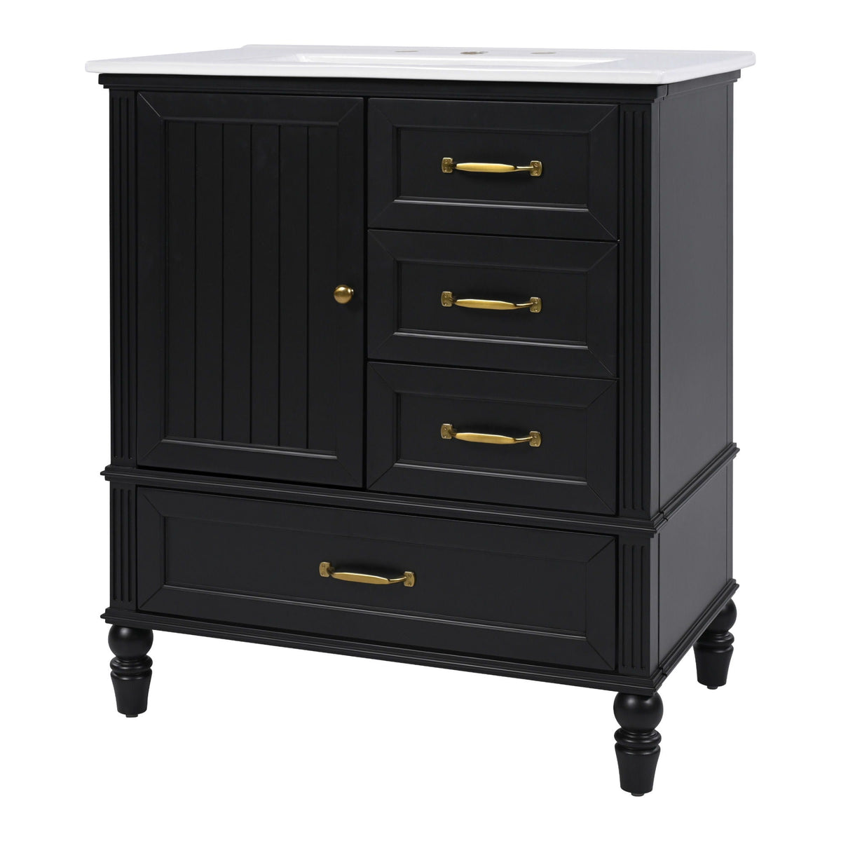 30" Bathroom Vanity with Sink and Soft-Close Drawers - White or Black