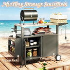 Stainless Steel Movable Kitchen Island with Foldable Side Table - Silver