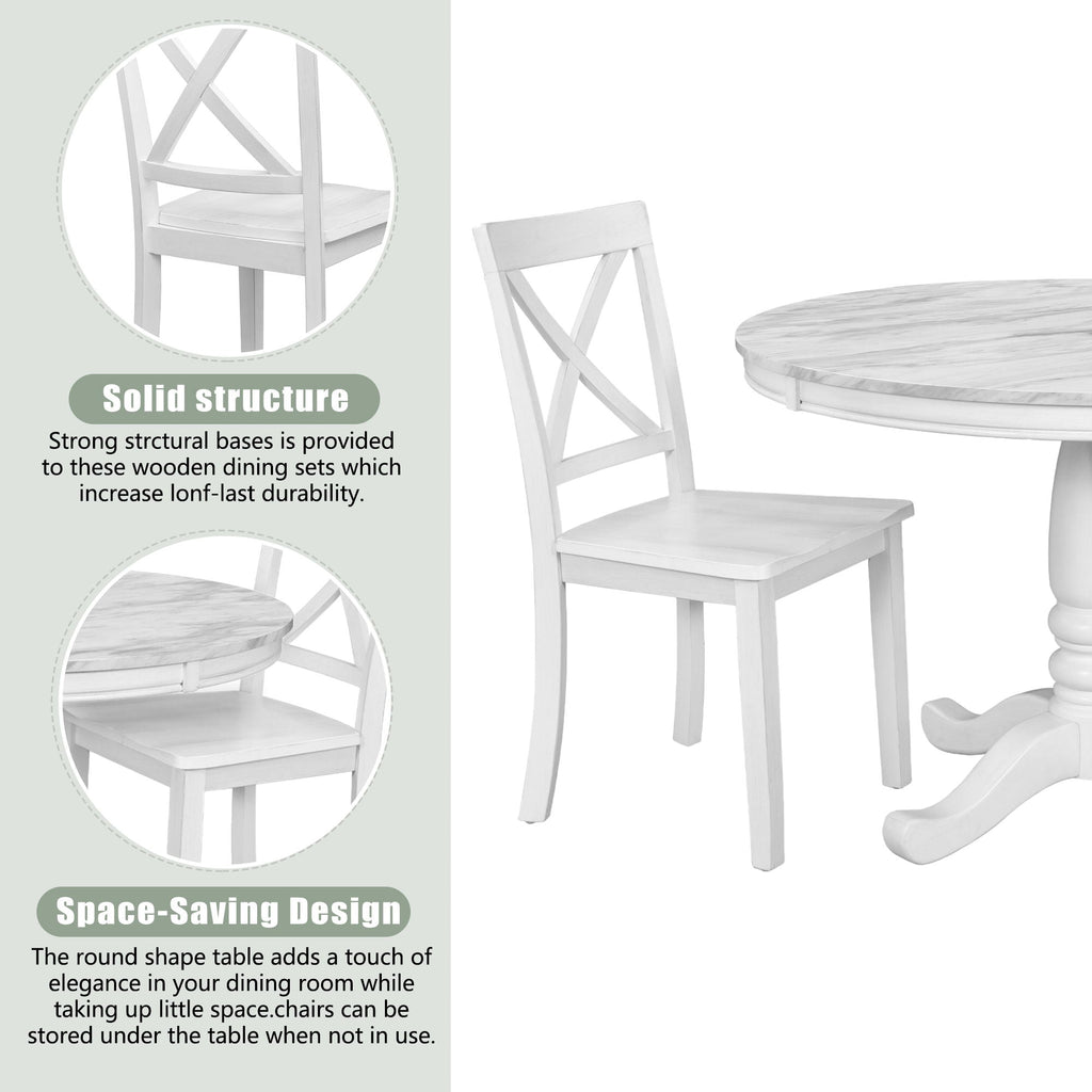 5-Piece Solid Wood Dining Set — White or Dark Gray