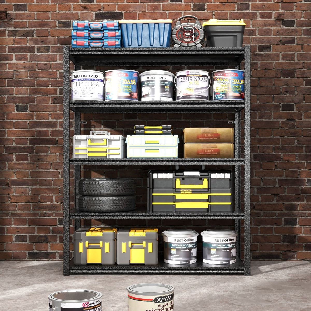 Heavy Duty Metal Garage Shelving Unit with Adjustable Shelves - Black