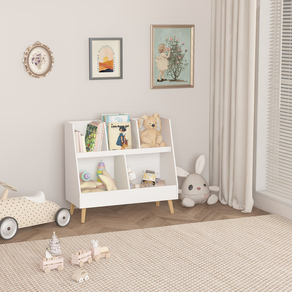 Kids Bookshelf and Toy Organizer with 5 Cubbies - White
