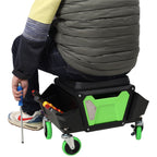 Heavy Duty Mechanic Stool with Wheels and Soft Rubber Cushion - Green
