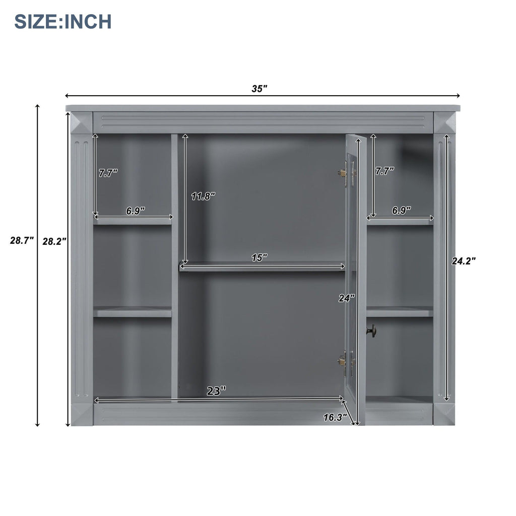 Wall Mounted Bathroom Storage Cabinet with Mirror - Blue, White, or Dark Gray