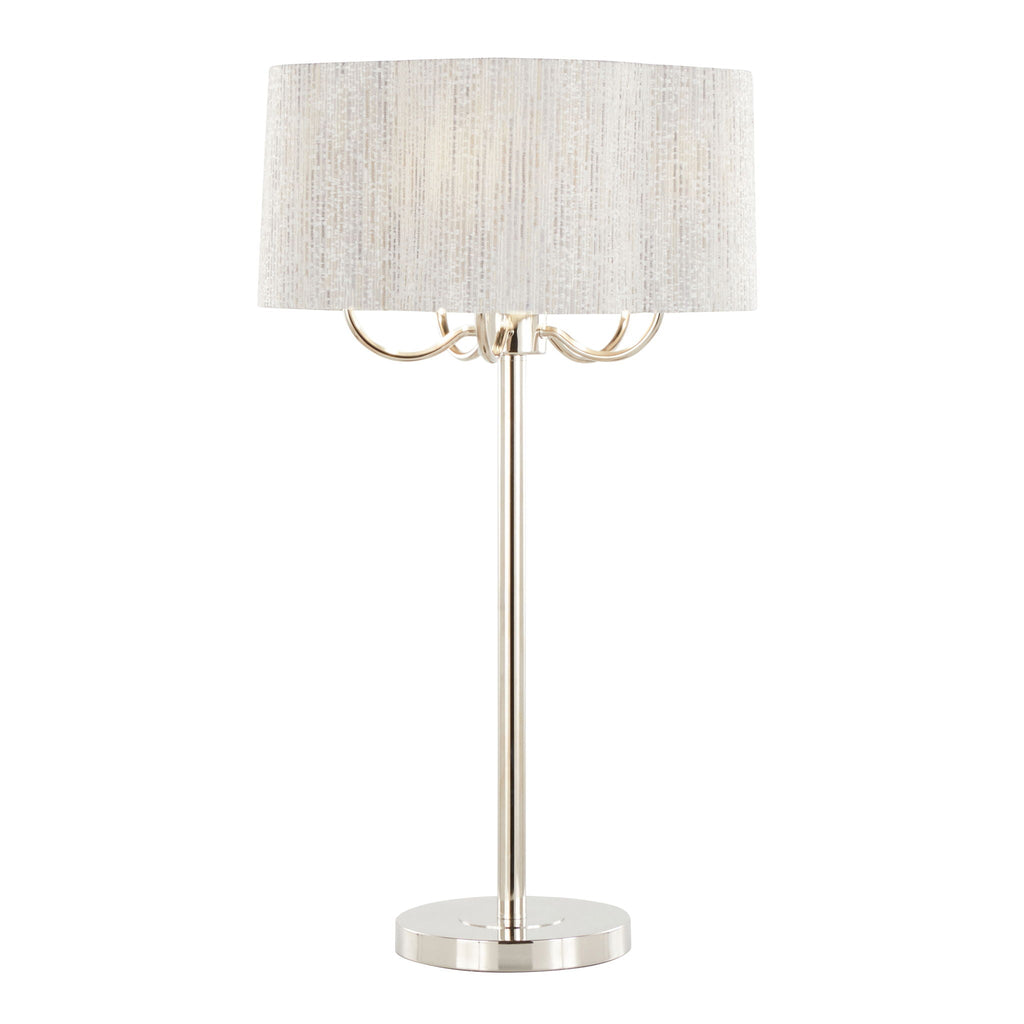 Lily Contemporary Table Lamp with Gray Linen Shade - Polished Nickel