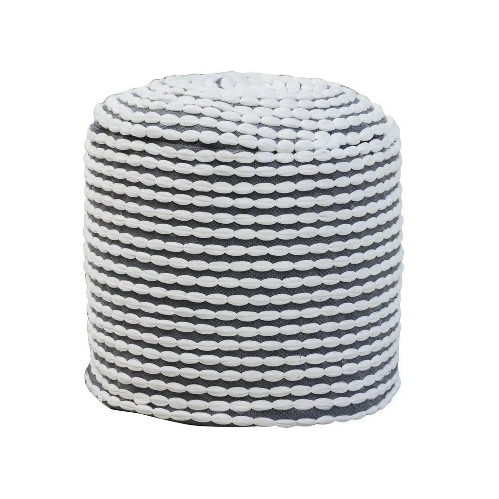 Handcrafted Cylindrical Accent Pouf with Water Resistant Fabric - White, Green, Black