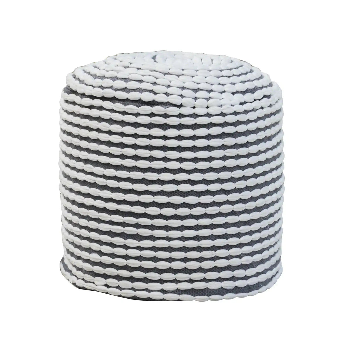 Handcrafted Cylindrical Accent Pouf with Water Resistant Fabric - White, Green, Black