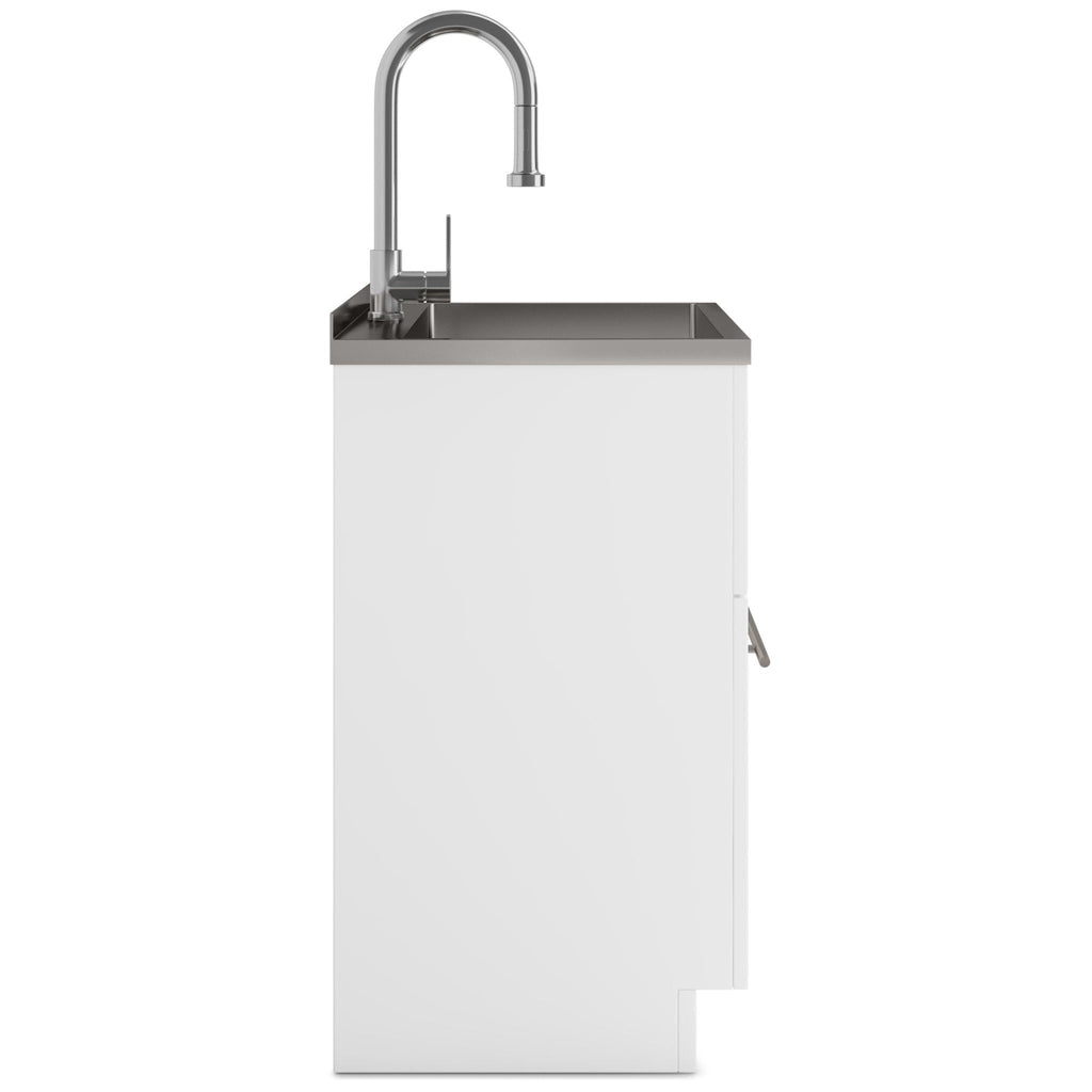 White Laundry Cabinet with Stainless Steel Sink and Faucet