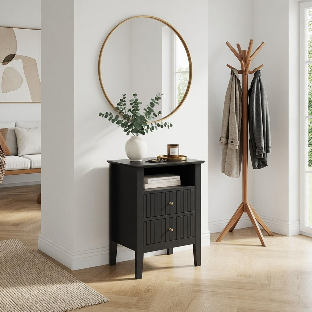 Fluted Nightstand with 2 Drawers and Soft-Close Slides - Multiple Colors