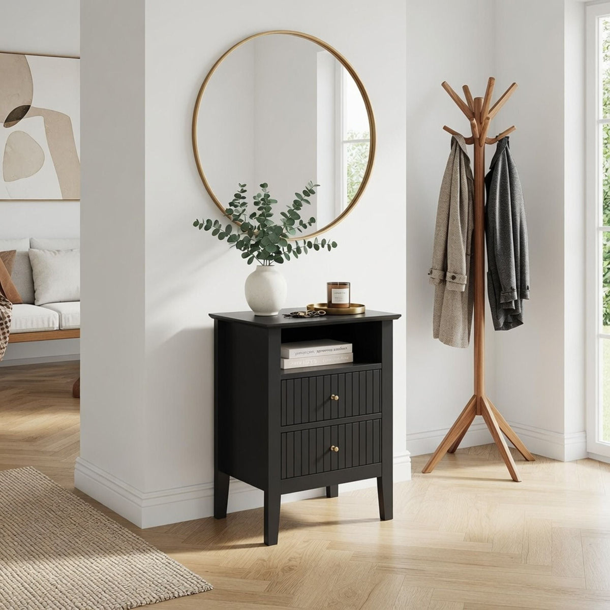 Fluted Nightstand with 2 Drawers and Soft-Close Slides - Multiple Colors
