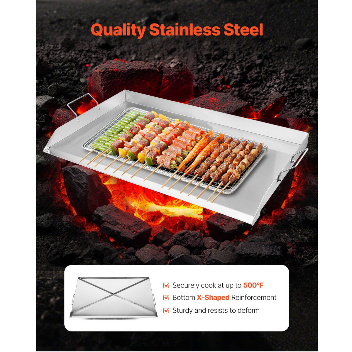 Stainless Steel Flat Top Griddle with Grease Trough – Silver
