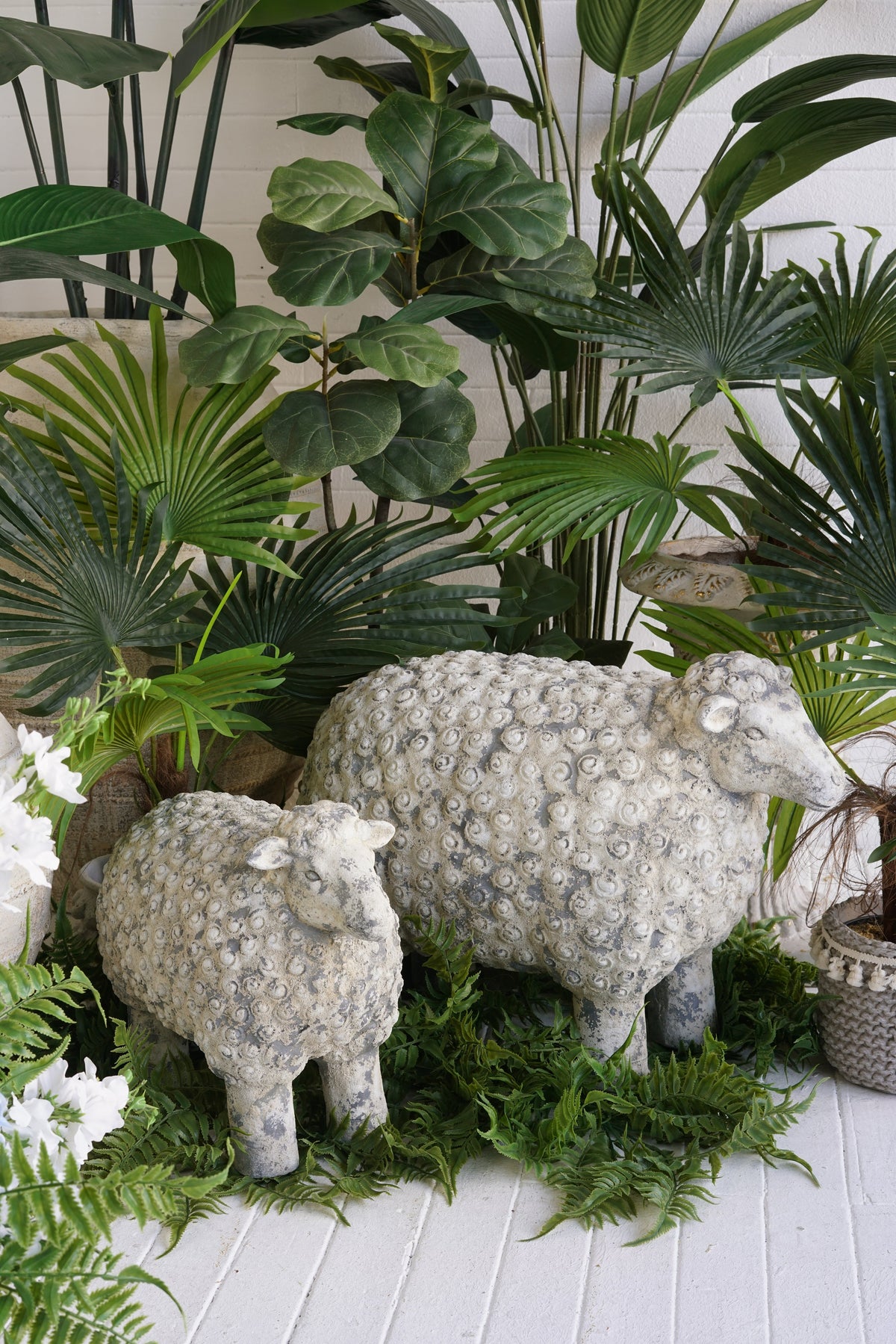 Magnesium Sheep Figurine with Weathered Finish - White & Gray