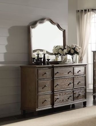 Weathered Mirror with Beveled Edge - Oak