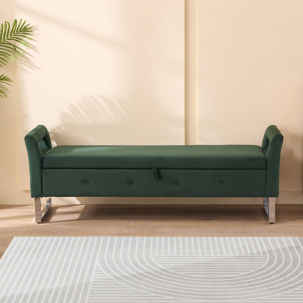 Wide Storage Ottoman Bench with Armrests - Fabric