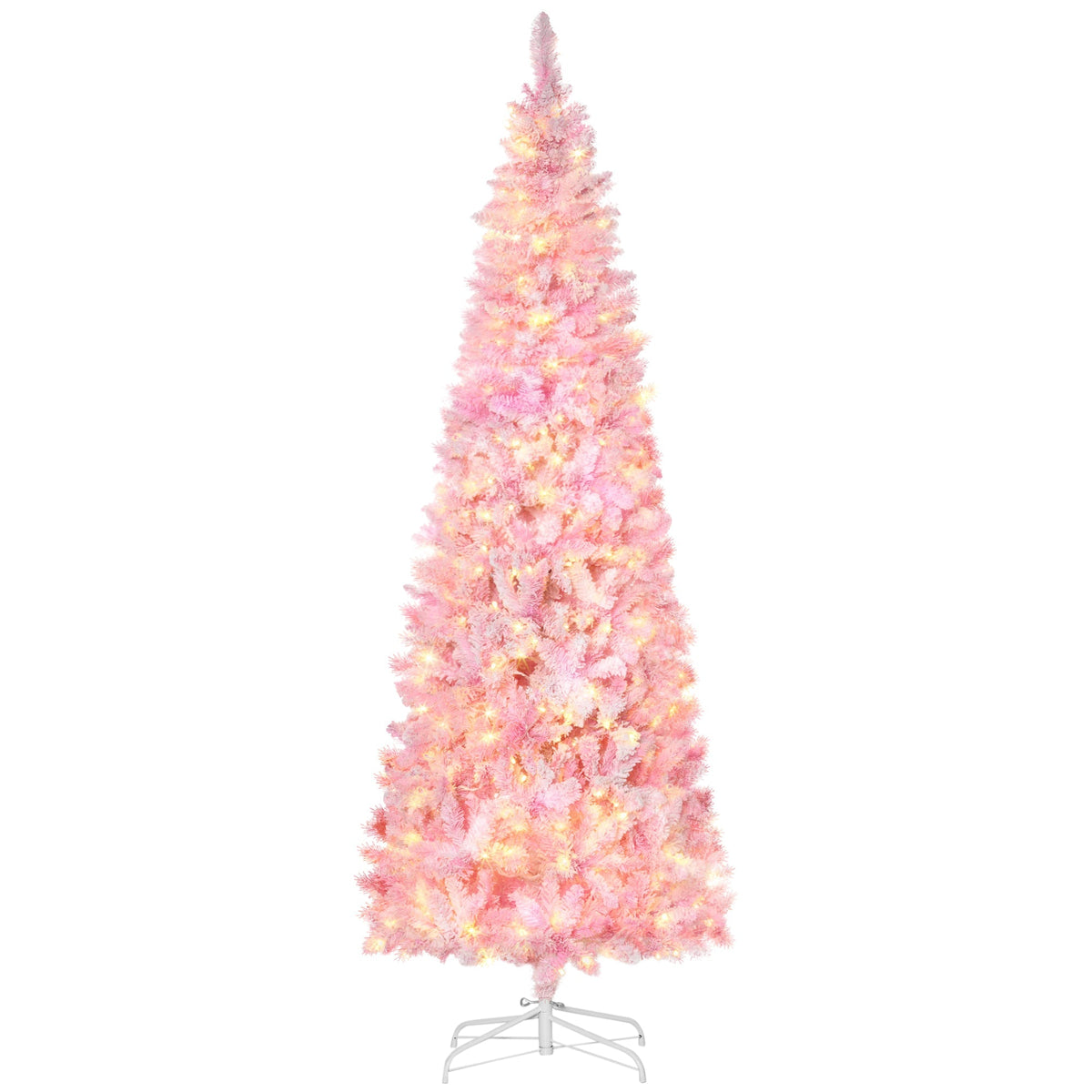 Prelit Snow Flocked Artificial Christmas Tree with LED Lights - Pink, 7.5ft