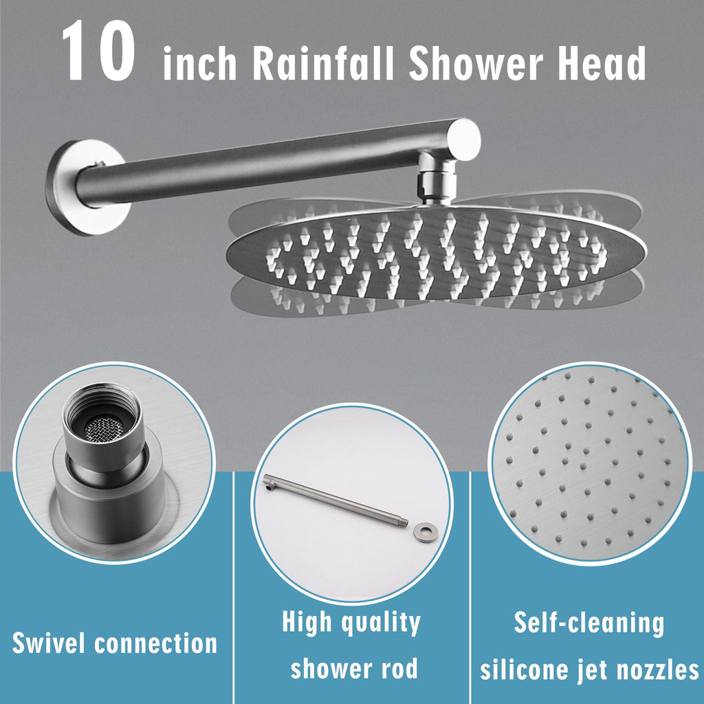 Wall Mounted Shower Set with High Pressure 10" Rain Head & 5-Function Handheld - Gold or Pearl Silver