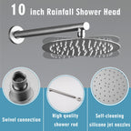 Wall Mounted Shower Set with High Pressure 10" Rain Head & 5-Function Handheld - Gold or Pearl Silver