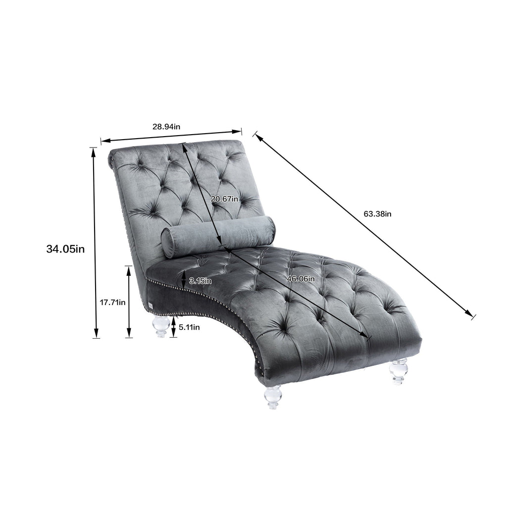 Velvet Button Tufted Chaise Lounge with Pillow - Multiple Colors