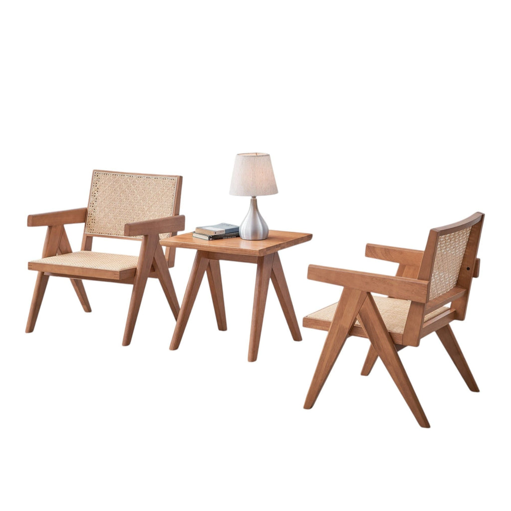 Natural 3 Piece Accent Chair Set with Matching End Table