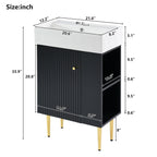 Bathroom Vanity with Single Ceramic Sink and Side Storage - Multiple Colors