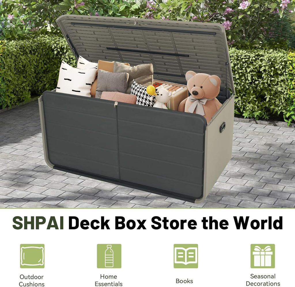 160 Gallon Heavy-Duty Resin Deck Box with Lockable Storage - Brown