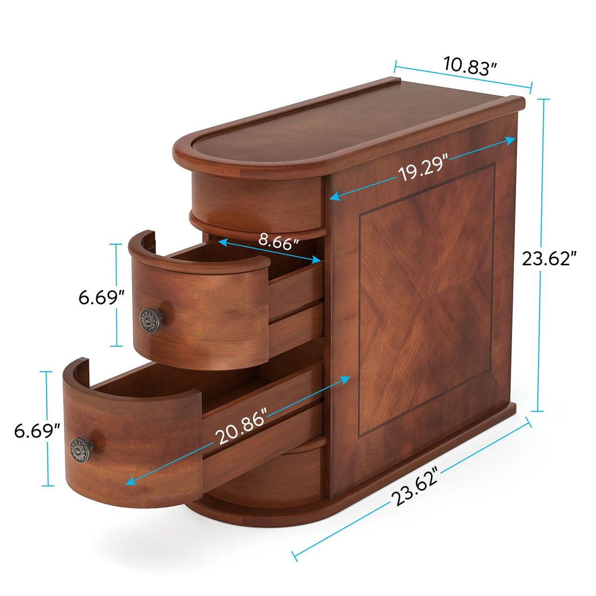 Narrow 2 Drawer End Table with Child-Safe Edges - Dark Brown or White