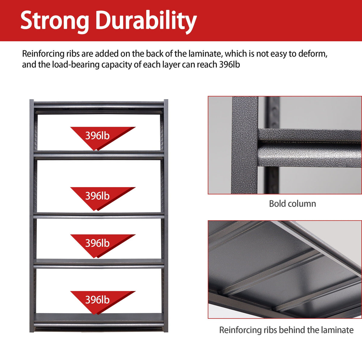 Heavy Duty Metal Garage Shelving Unit with Adjustable Shelves - Black