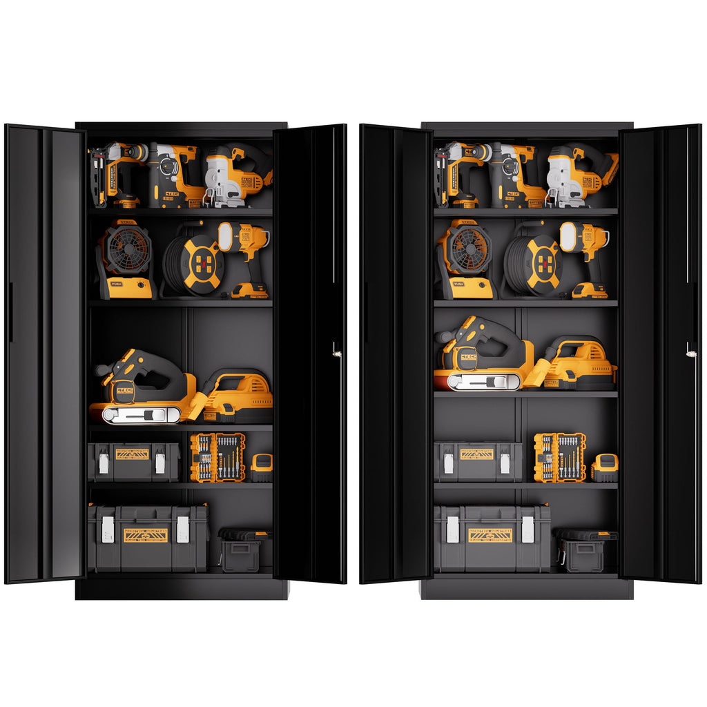 Steel Garage Storage Cabinet with Adjustable Shelves and Lock – Black or White